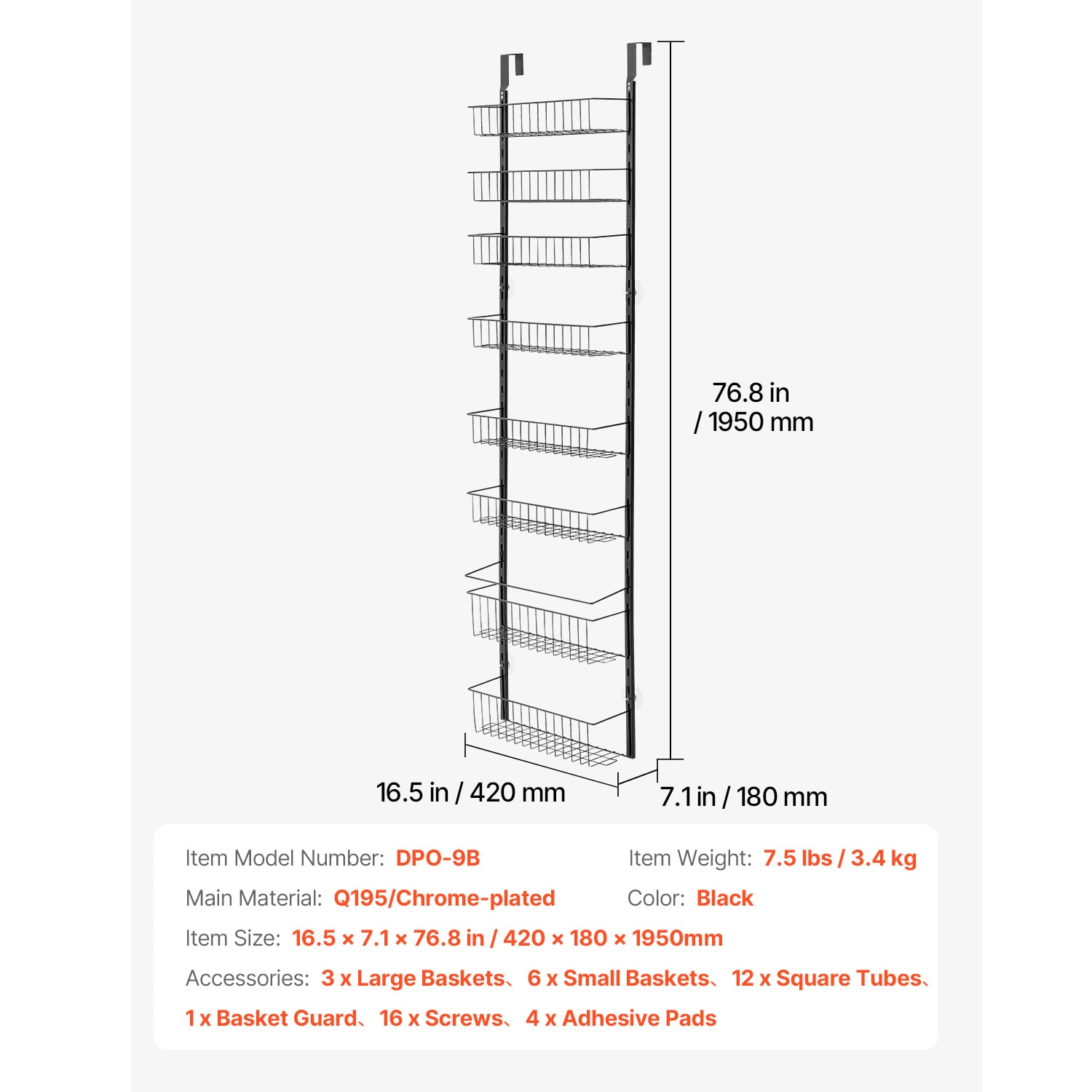 9-Tier Over The Door Pantry Organizer Hanging Storage Rack Adjustable Kitchen_voghion.com